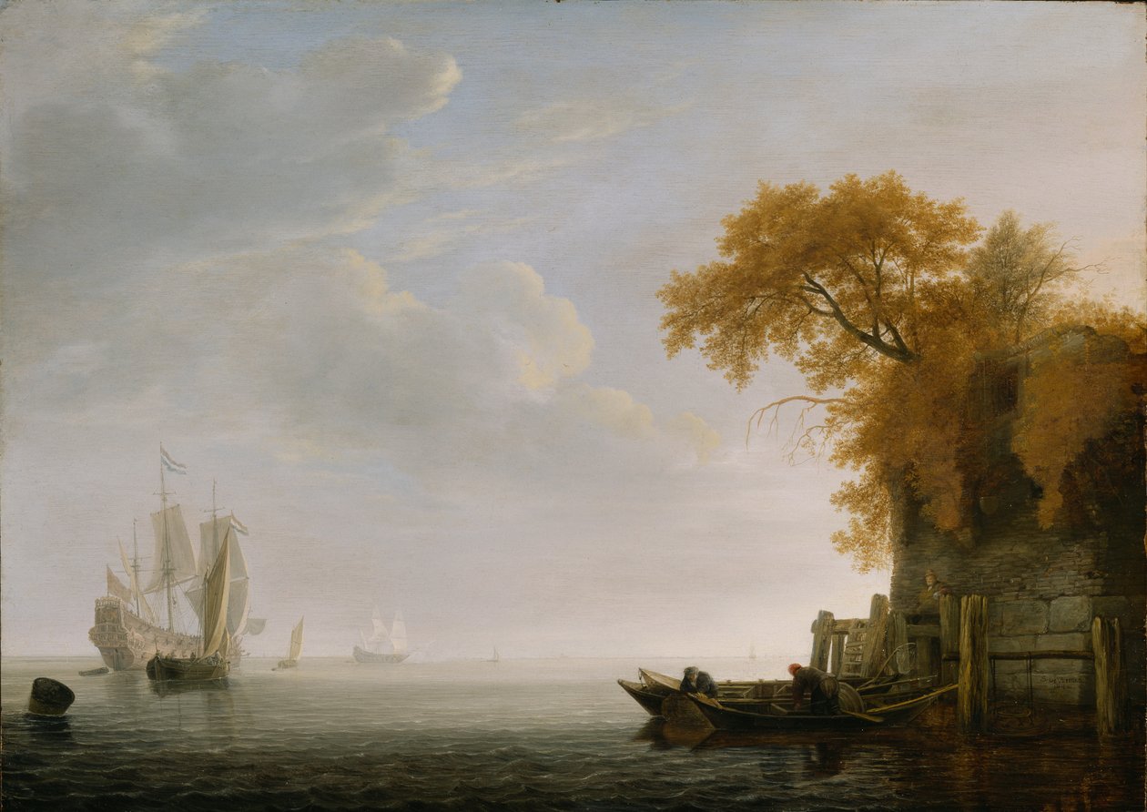 Sakin Bir Deniz, 1642 (meşe panel üzerinde yağ) by Simon de Vlieger