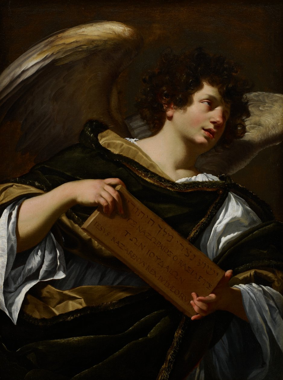 Tutkunun Niteliklerine Sahip Melekler, Haçtan Üst Yazı, c.1624 by Simon Vouet