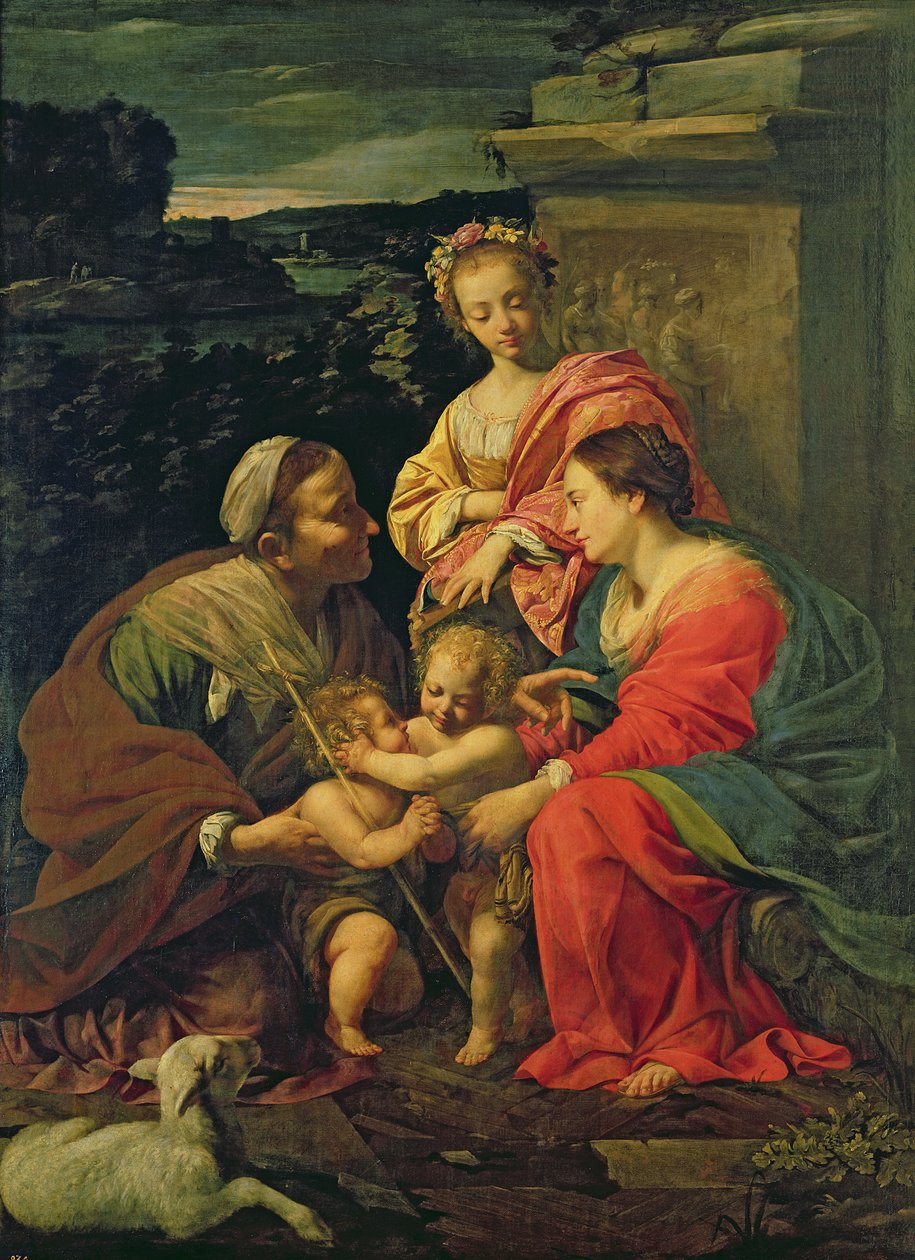 Aziz Elizabeth, Bebek Aziz John ve Aziz Catherine ile Bakire ve Çocuk, c.1624-26 by Simon Vouet