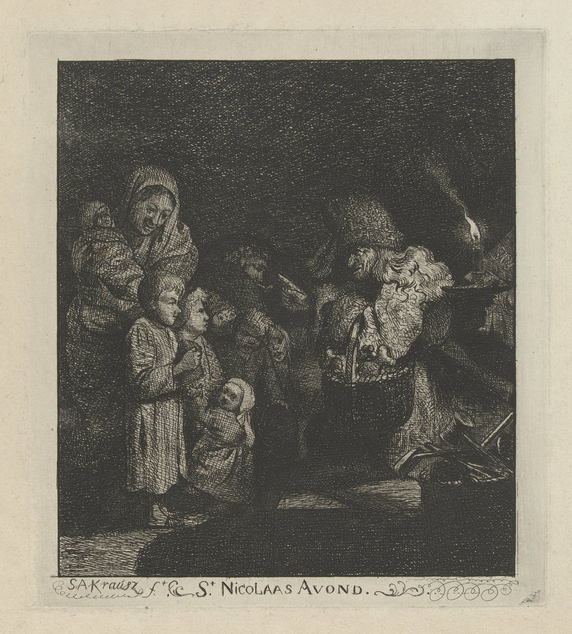 Sinterklaas-eve Aziz Nicholas Akşamı (nesne üzerindeki başlık) by Simon Andreas Krausz
