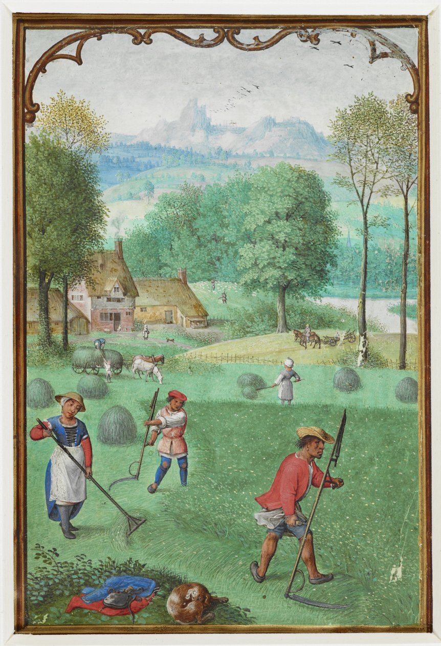 MS 18855 f.109v Temmuz ekleyin: Hasat, ekim, bir Saatler Kitabından, c.1540 (parşömen) by Simon Bening