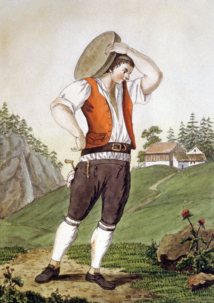 İsviçre'de sığır çobanı, 19. yüzyılın başları (gravür) by Simon Daniel Lafond