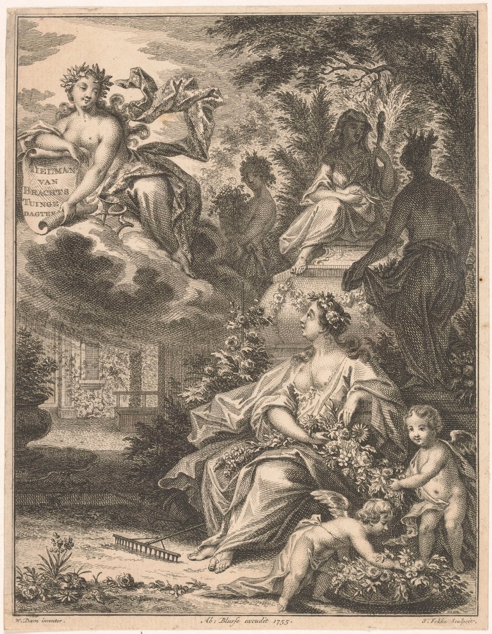 Bir bahçede flora Başlık sayfası: Tielman van Bracht, Tuingedagten. Altı kursta, 1754 by Simon Fokke