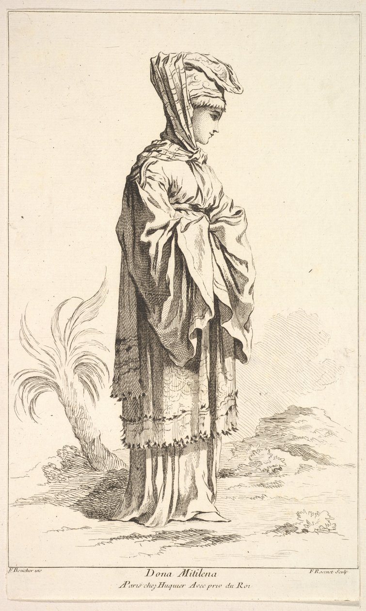 Dona Mitilena, F. Bouche tarafından icat edilen çeşitli yabancı şahsiyetlerin koleksiyonundan, 18. yüzyıl. by Simon Francois Ravenet
