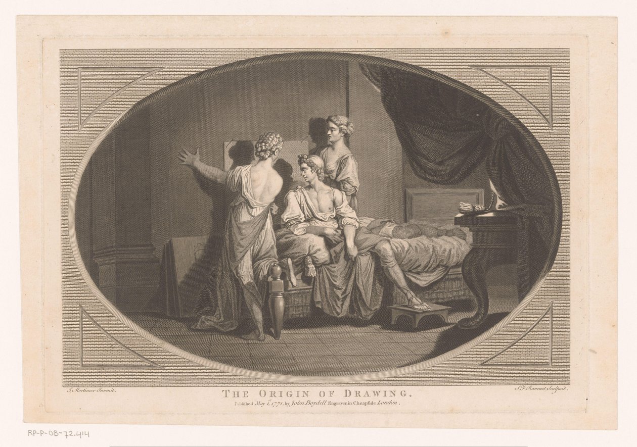 Çizim sanatının icadı Çizimin kökeni (nesne üzerindeki başlık) by Simon François Ravenet (le vieux)