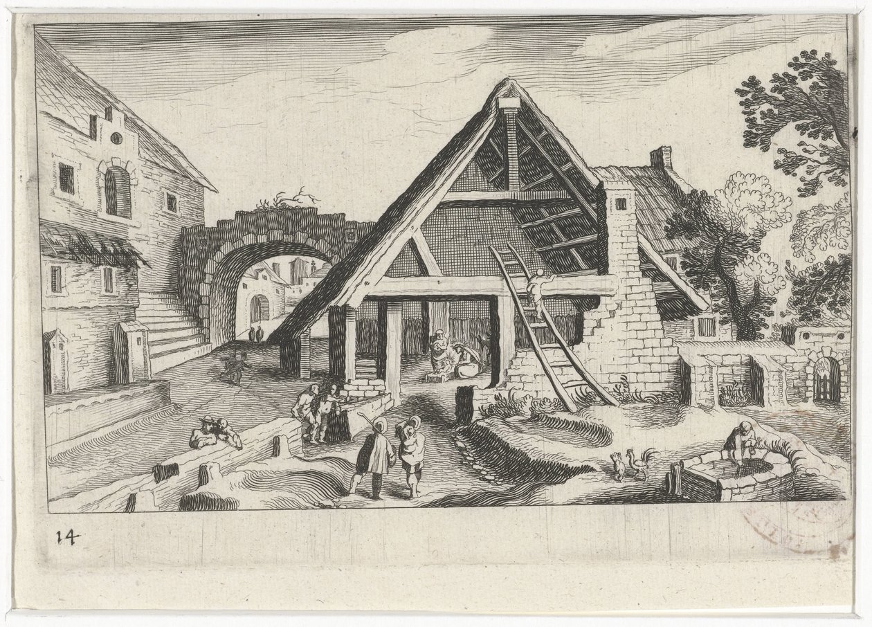 Kutsal Aile ile köy manzarası Güney Avrupa manzaraları (dizi başlığı) Topographia variarum Regionum (dizi başlığı) by Simon Frisius