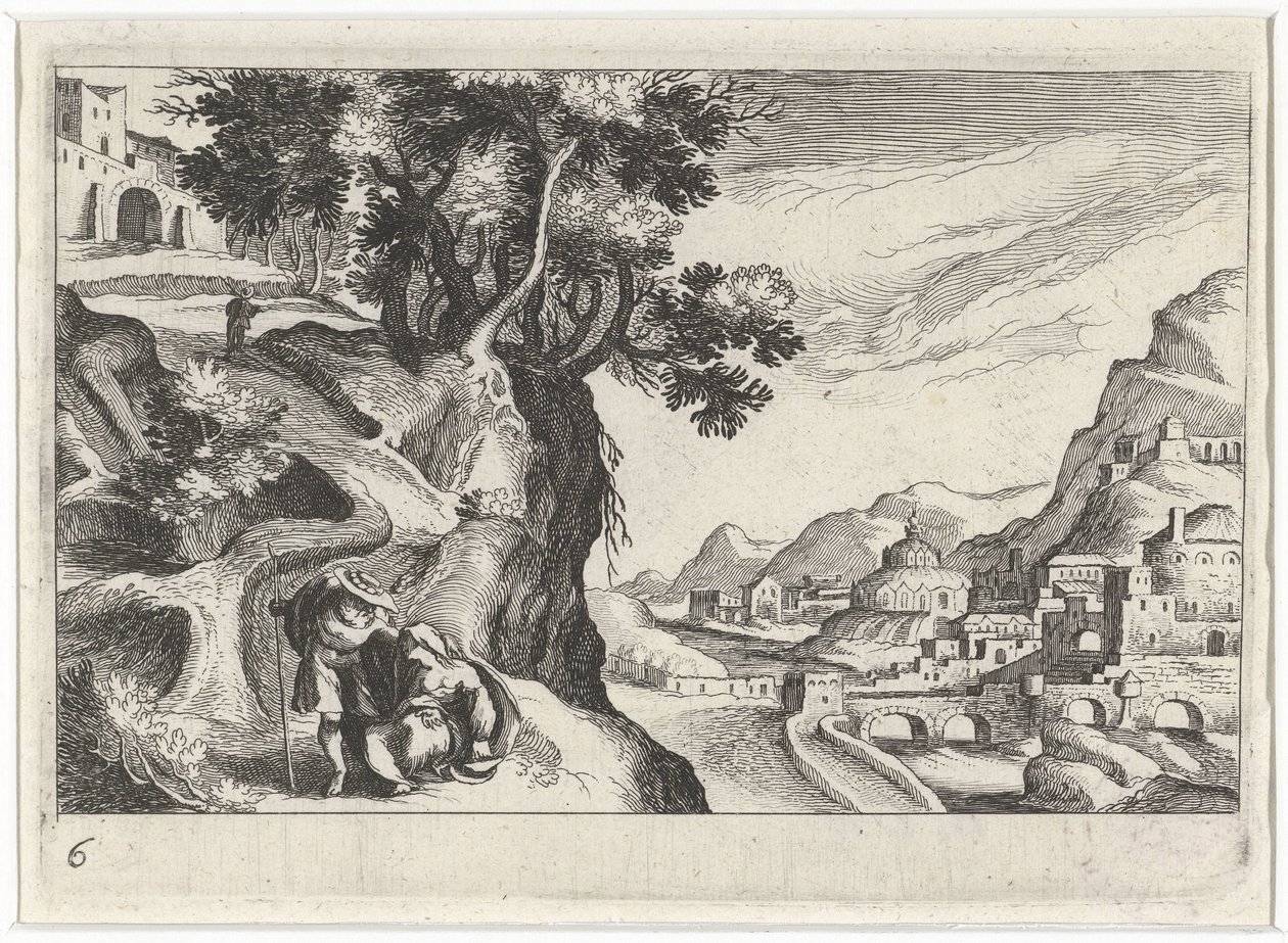 Landschap Juda en Tamar ile bir araya geldi Zuid-Europese landschappen (dizi başlığı) Çeşitli bölgelerin topografyası (dizi başlığı) by Simon Frisius