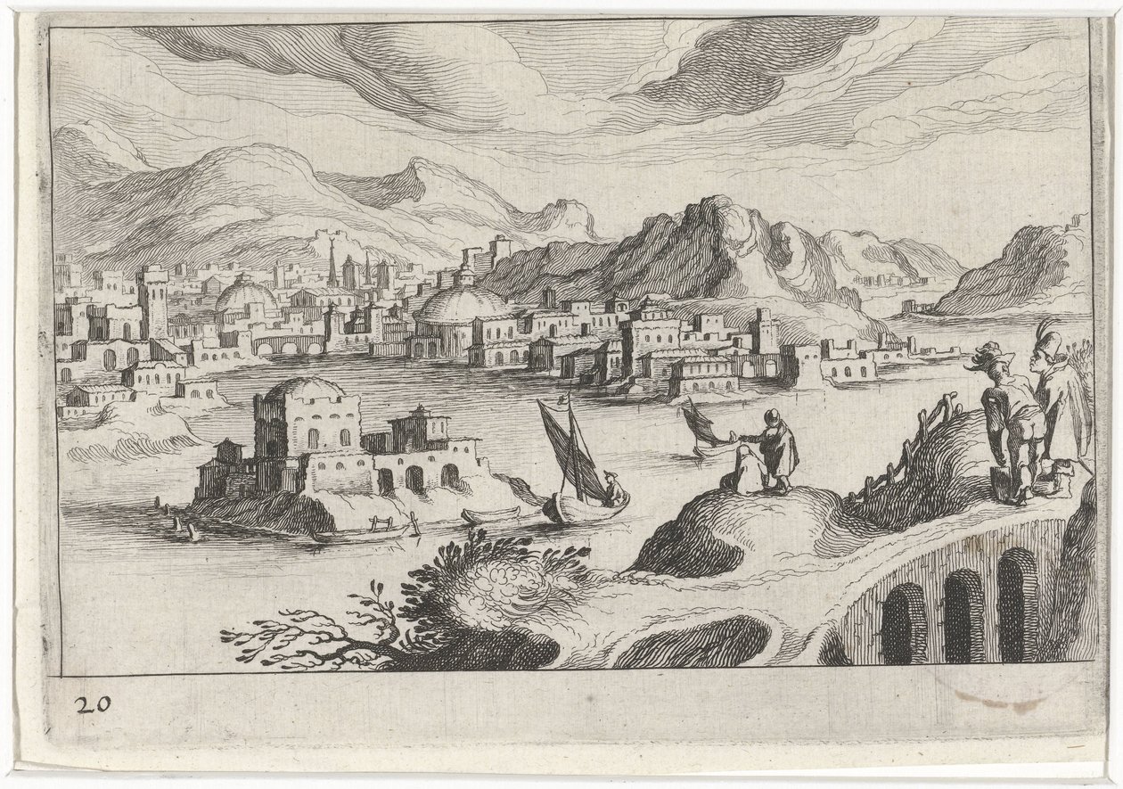 Bir nehir vadisinde şehir manzarası Güney Avrupa manzaraları (dizi başlığı) Topographia variarum Regionum (dizi başlığı) by Simon Frisius