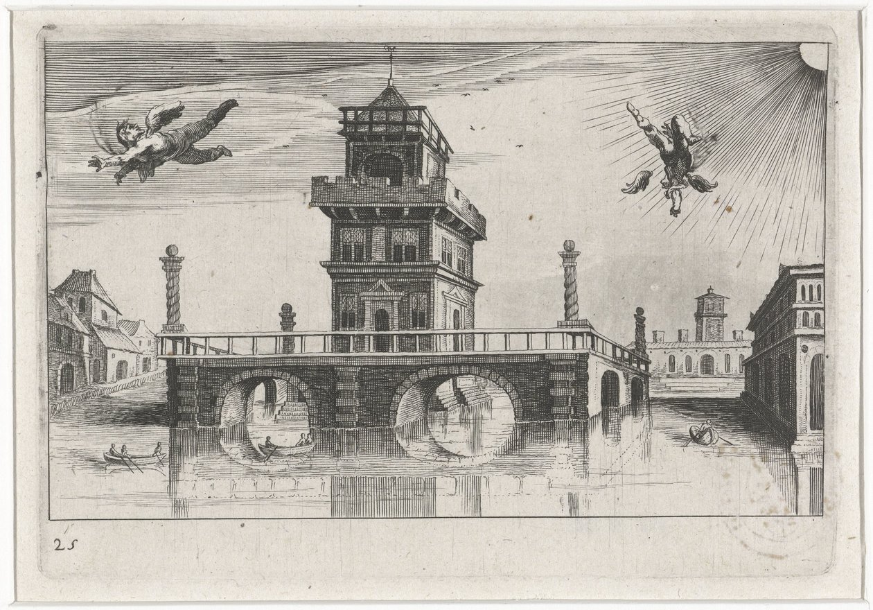 Icarus ve Daedalus ile şehir manzarası Güney Avrupa manzaraları (dizi başlığı) Topographia variarum Regionum (dizi başlığı) by Simon Frisius