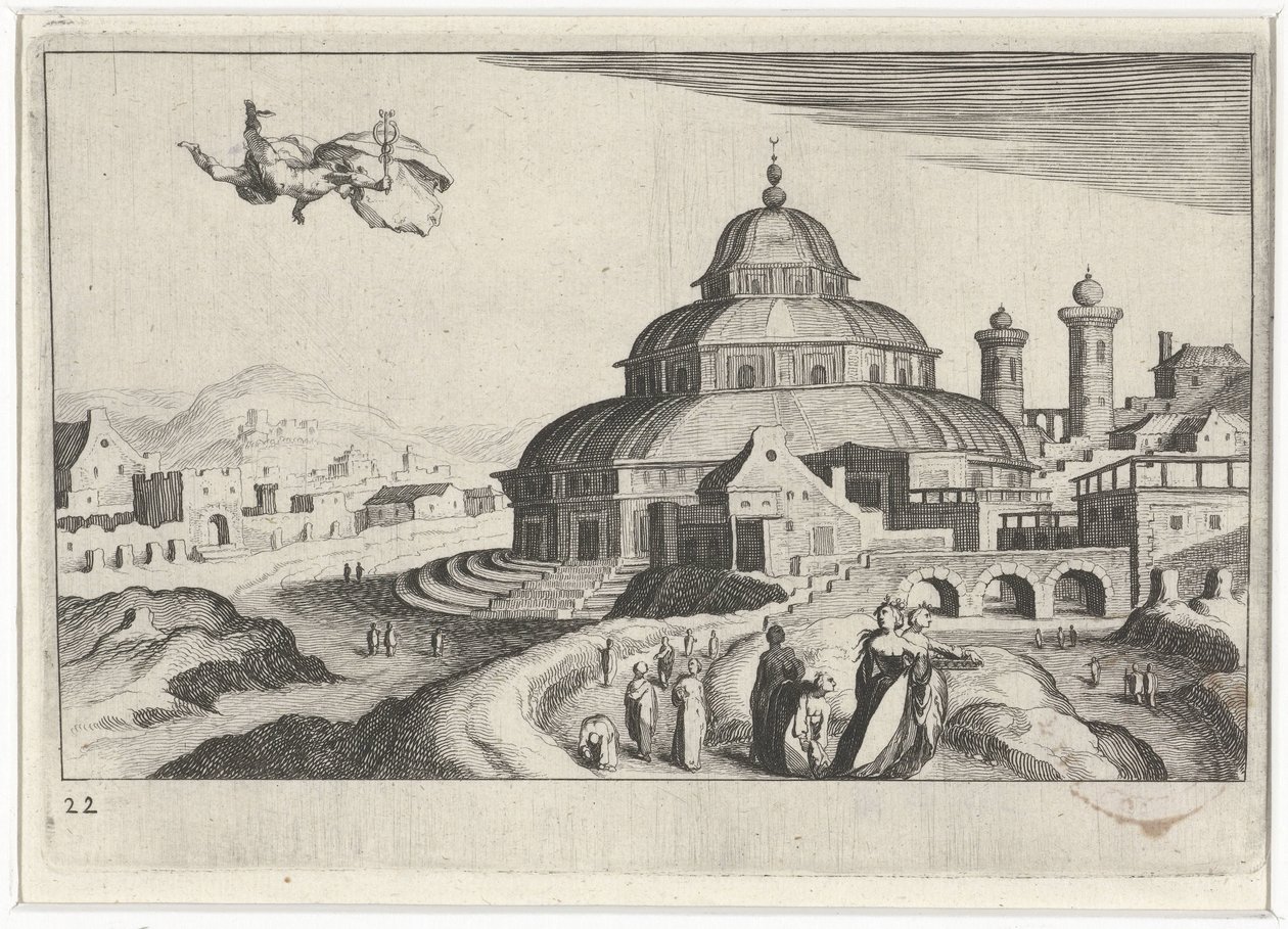 Merkür ile şehir manzarası Güney Avrupa manzaraları (dizi başlığı) Topographia variarum Regionum (dizi başlığı) by Simon Frisius