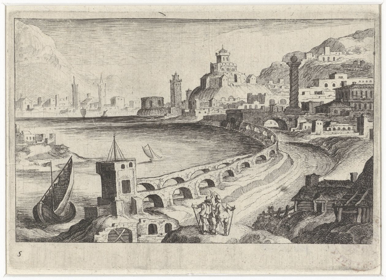 Su kemeri ile şehir manzarası Güney Avrupa manzaraları (dizi başlığı) Topographia variarum Regionum (dizi başlığı) by Simon Frisius