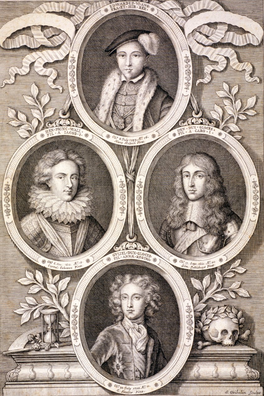 Edward VI, Henry ve William, Gloucester Dükleri ve Henry, Galler Prensi, c1700. by Simon Gribelin