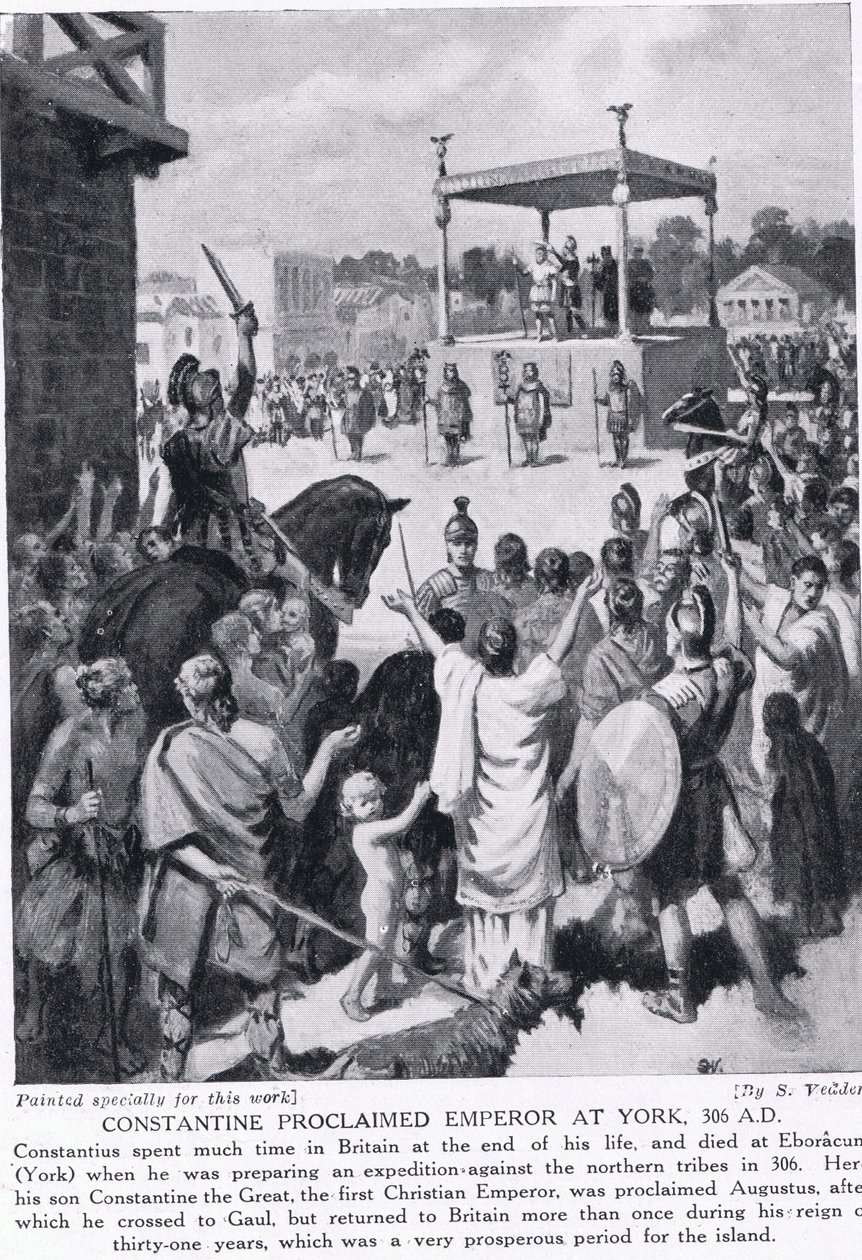 Konstantin, York'ta İmparator ilan etti, MS 306, 'Hutchinson's History of the Nations'dan bir örnek, c.1910 by Simon Harmon Vedder