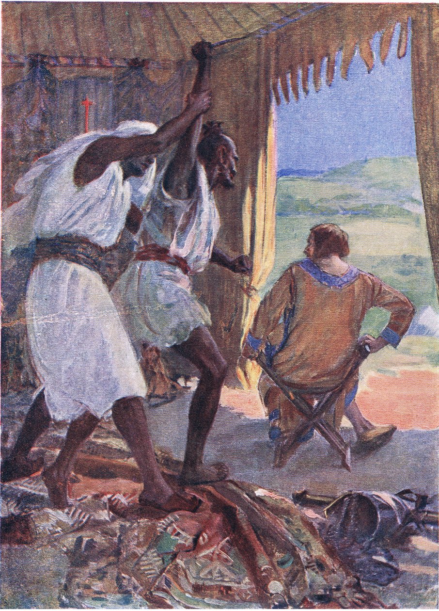 Suikastçı saldıramadan, Nubian onun yukarı kaldırılmış kolunu yakaladı. by Simon Harmon Vedder