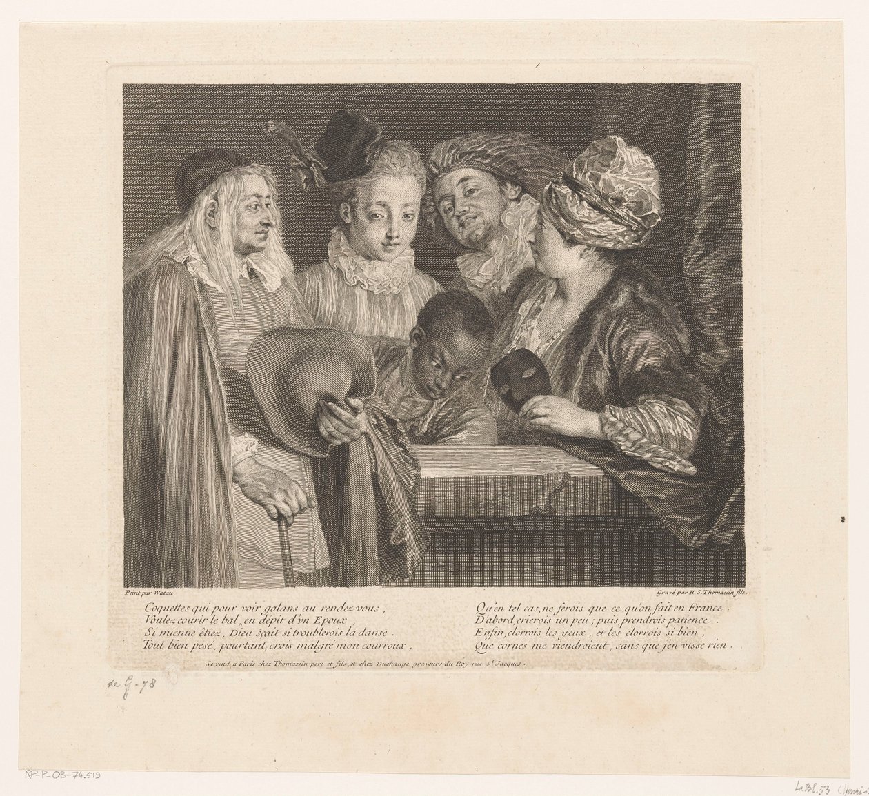 Gezelschap van vijf oyuncuları bij een parapet Koketler Antoine Watteau