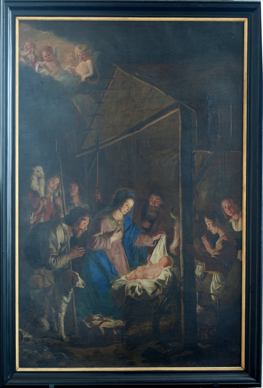 Parish kilisesi (Yükseliş Kilisesi Our Lady of). İç mekan. tablo. Noel sahnesi. Simon DePaepe. Menşei manastır Ename (?). by Simon II de Pape