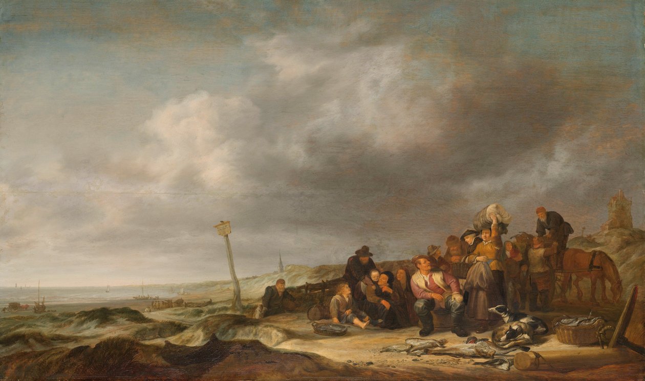 Balıkçılarla Plaj by Simon Jacobsz. Vlieger