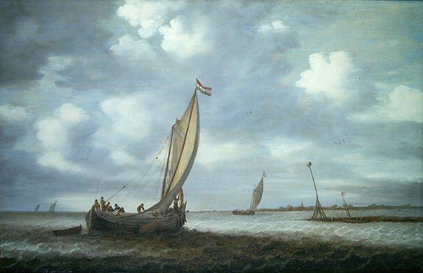 Bir Haliçte Gemiler (tuval üzerine yağlı boya) by Simon Jacobsz. Vlieger