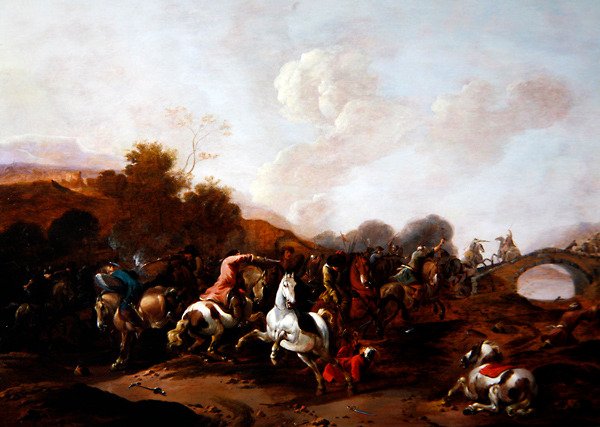 Türkler ve Hıristiyanlar Arasında Bir Çatışma (panelde yağlı boya) by Simon Johannes van Douw