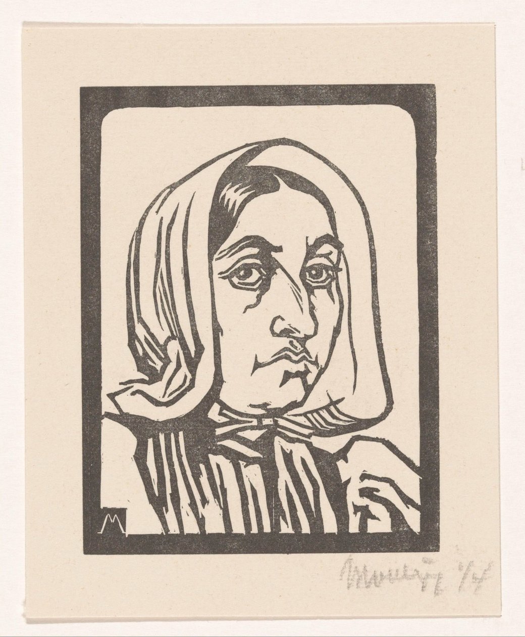 Kukuletalı bir kadının başı Huizer balıkçının karısı (orijinal başlık) by Simon Moulijn (signed by artist)