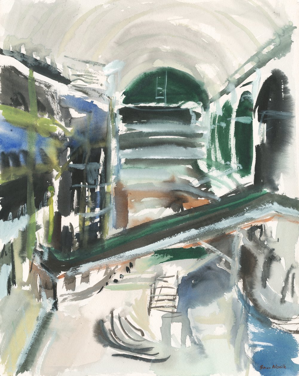 Alışveriş merkezi, 2019 (kağıt üzerine suluboya) by Simon Neville