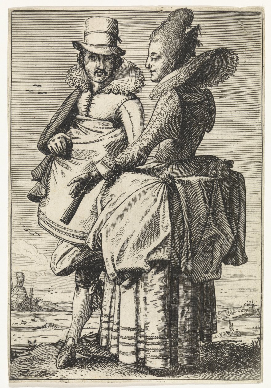Yaklaşık 1625 modasına göre giyinmiş kadın ve erkek by Simon Poelenburg (attributed to)