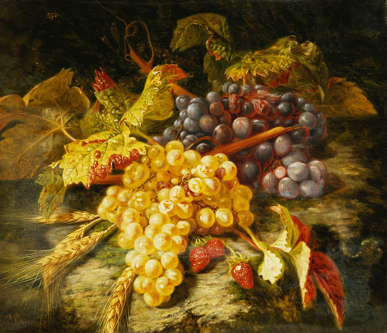 Kayalık Bir Çıkıntıda Üzüm, Sakallı Buğday ve Çilek, 1849 by Simon Saint Jean