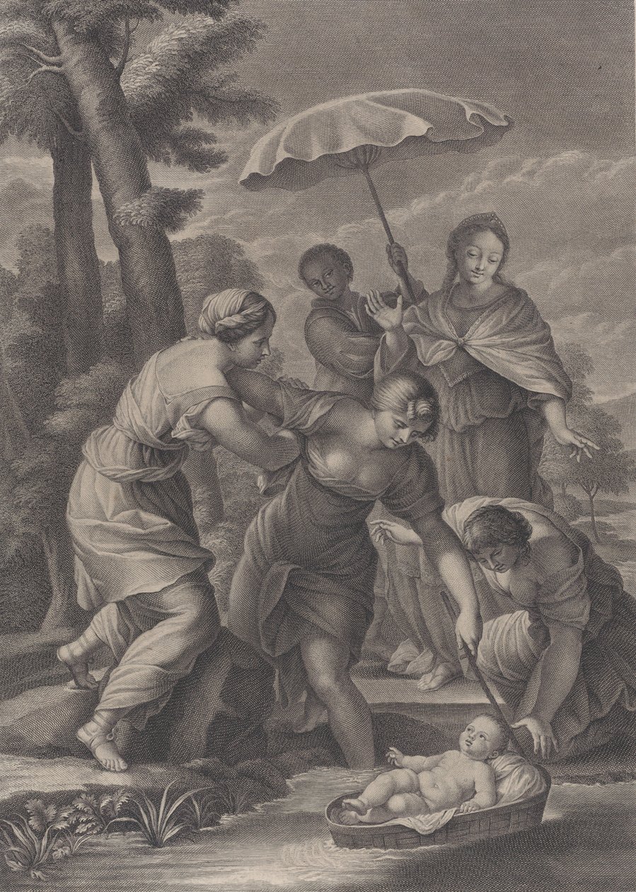 Bebek Musa ile sudan sepeti çeken üç kadın, yakl. 1729. by Simon Vallee
