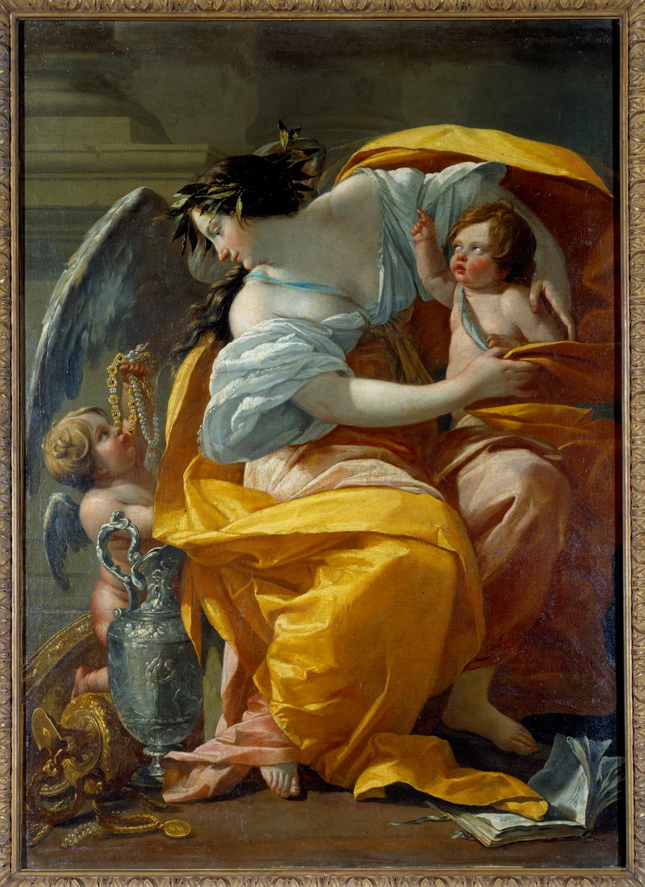 Zenginliğin Alegorik Temsili Servet ve Bolluğun sembolü, putti ve mücevherlerle çevrili bir kadın. Simon Vouet (1590-1649) 17. yüzyıl Güneş tarafından boyama. 1,7x1,2 m by Simon Vouet