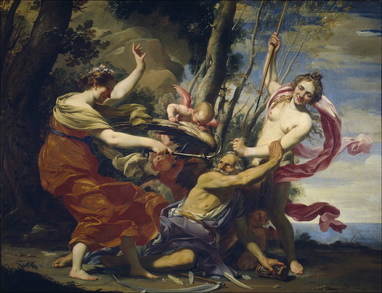 Aşk, Umut ve Güzellikle Yenilen Baba Zamanı - Vouet, Simon (1590-1649) - 1627 - Tuval üzerine yağlı boya - 107x142 - Prado Müzesi, Madrid by Simon Vouet