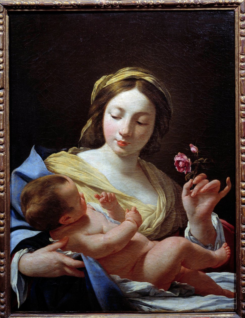Bakire Bir Çocuk ve Bir Gül Tablosu, Simon Vouet (1590-1649) 1627 Güneş. 0,8x0,62 m Marsilya, Musee des Beaux Arts by Simon Vouet