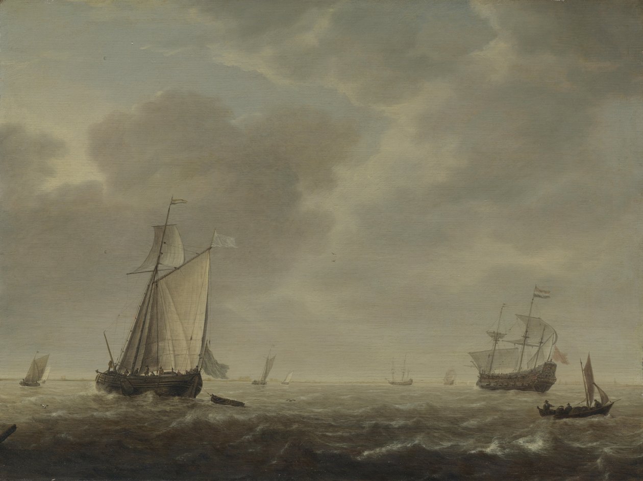 Bir Hollandalı Savaş Adamı ve Bir Esinti İçinde Çeşitli Gemiler, c. 1640 by Simon de Vlieger