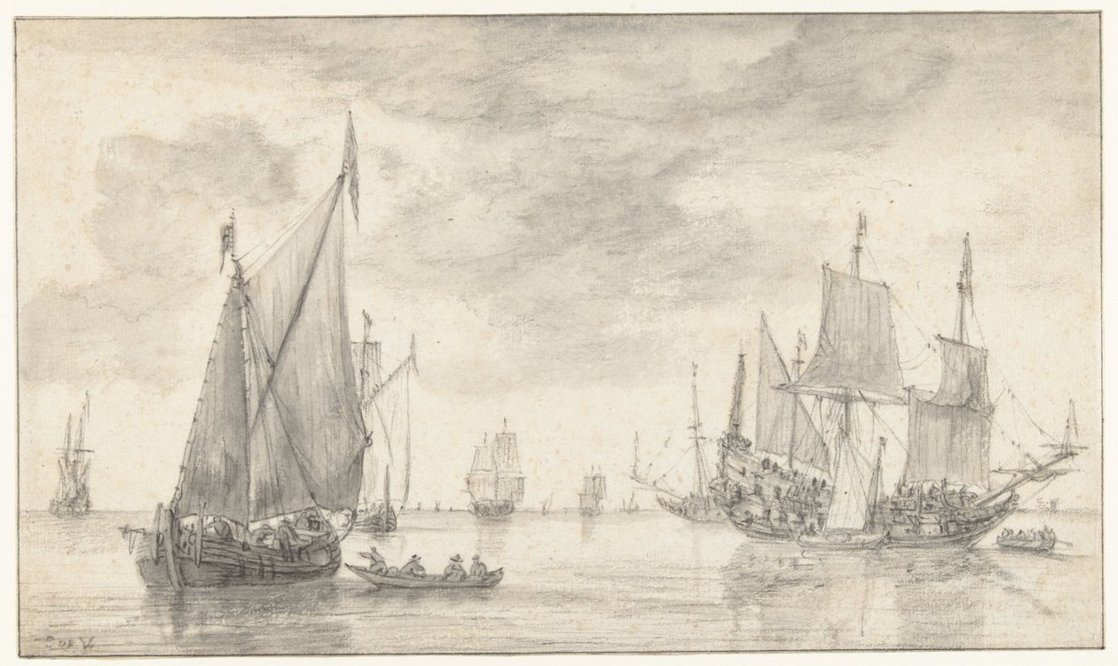 Birkaç Gemi ile Deniz Manzarası by Simon de Vlieger