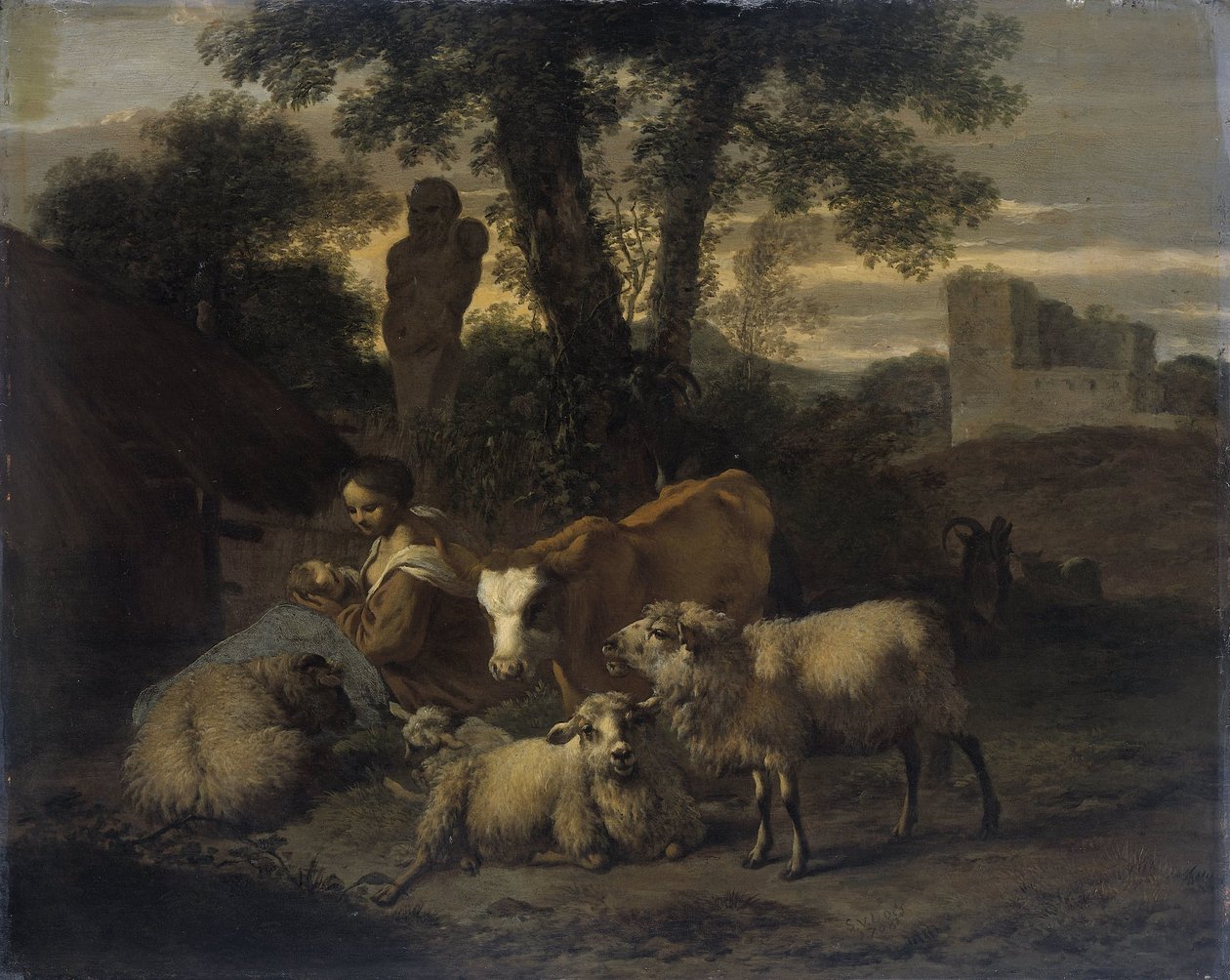Çoban ve Sürülerle İtalyan Manzarası by Simon van der Does