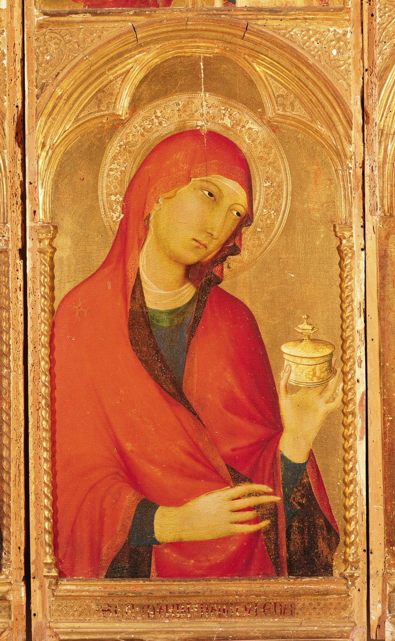İskenderiyeli Aziz Catherine Polyptych, Mecdelli Meryem detayı, 1319 (ahşap üzerine tempera) by Simone Martini