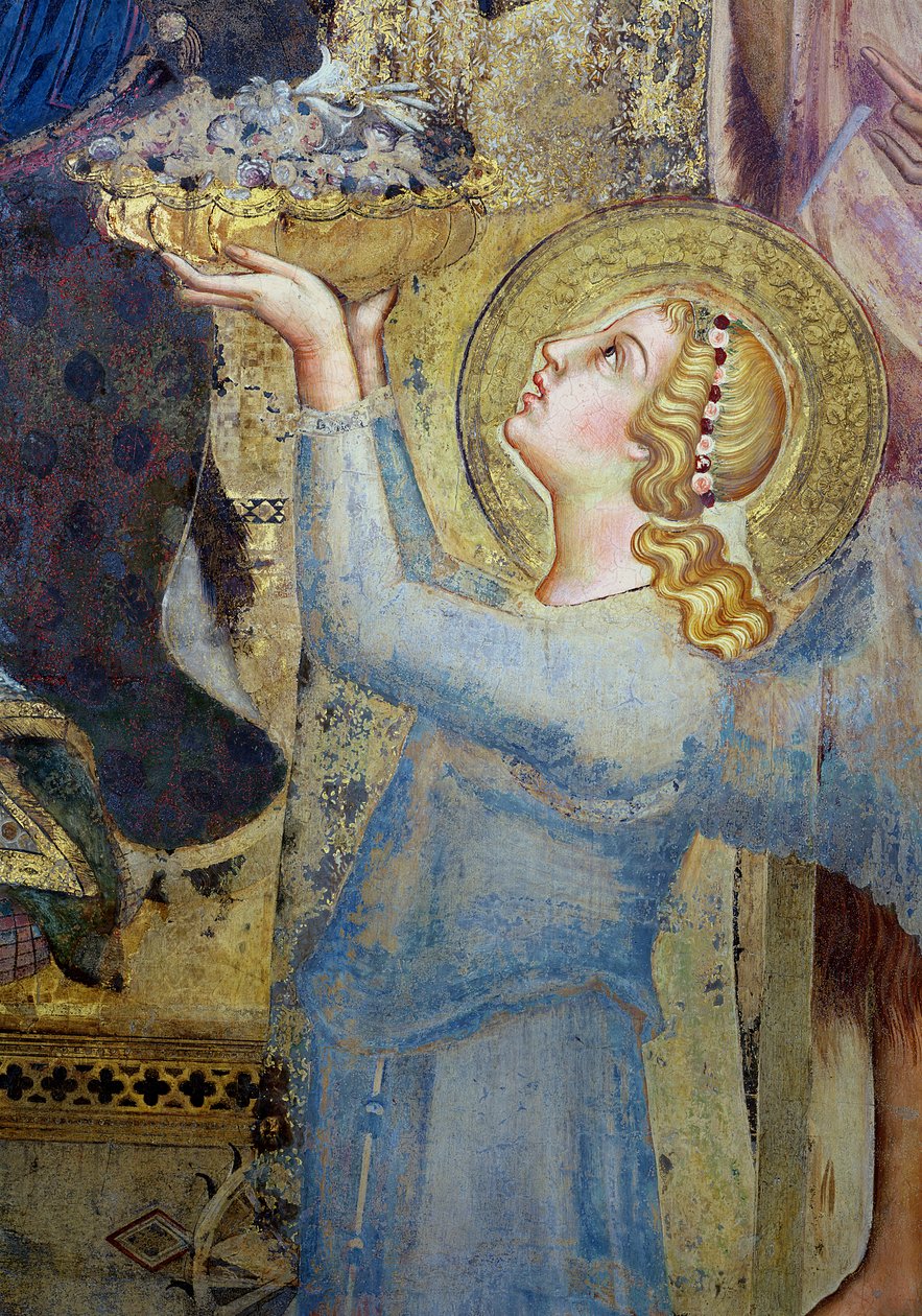 Maesta: Angel Offering Flowers to the Virgin, 1315 fresco detail of 51591 by Simone Martini
