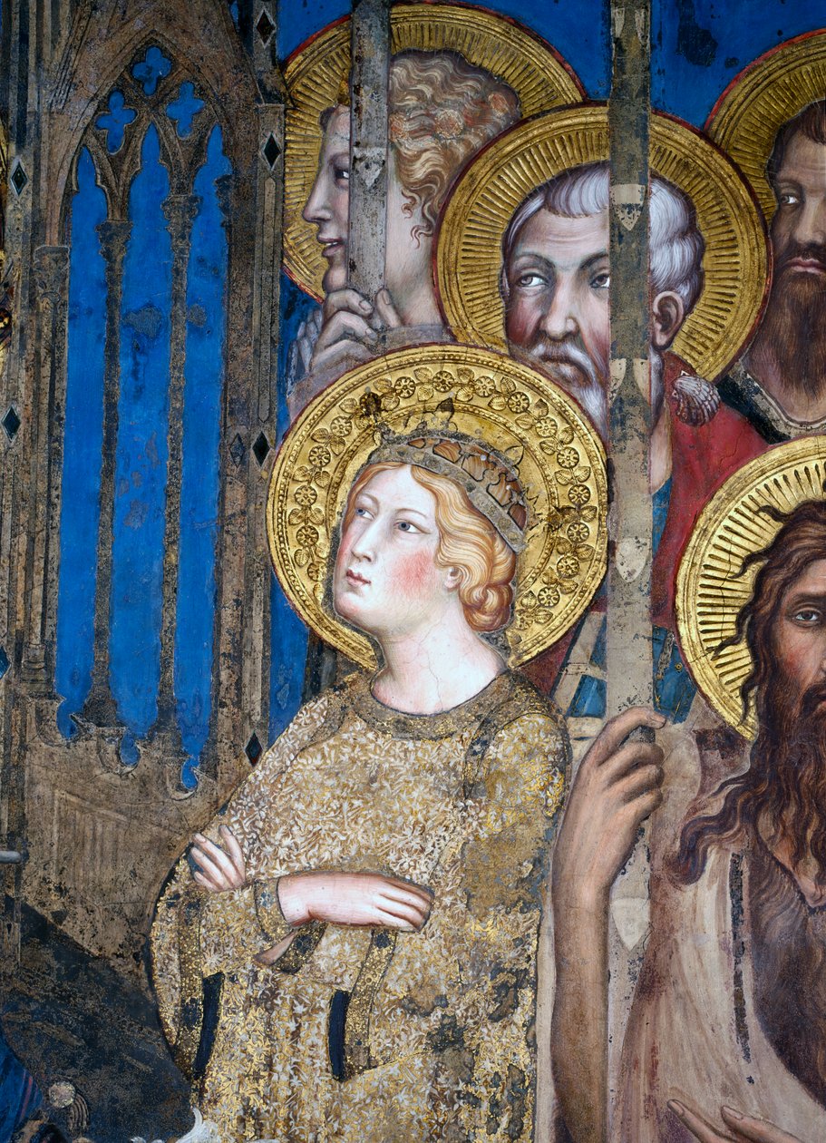 Maesta: St. Catherine of Alexandria, 1315 fresco detail of 51591 by Simone Martini
