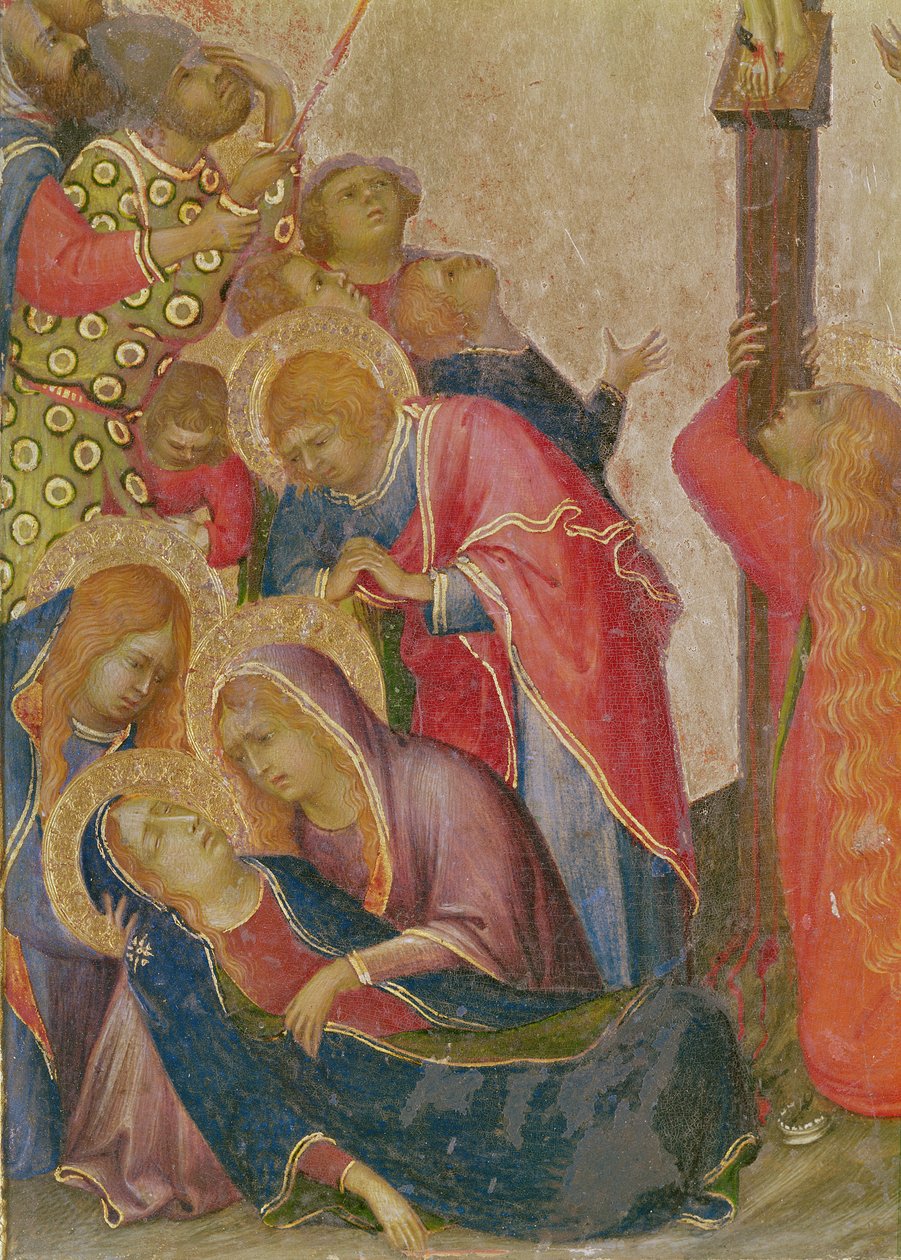 Panelde Virgin mizacının etrafındaki grubun Mızrağın Darbesi detayı by Simone Martini