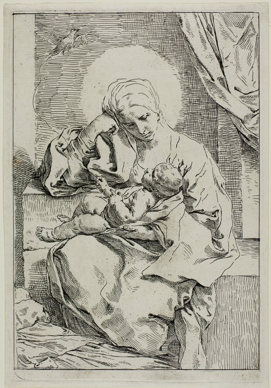 Bir Finch ile Madonna ve Çocuk by Simone Cantarini