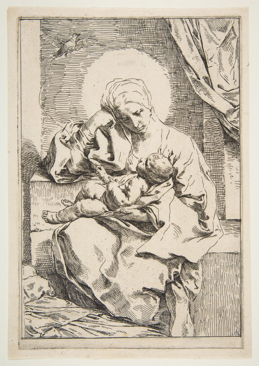 Madonna ve Kuşlu Çocuk, yak. 1635-1636. by Simone Cantarini