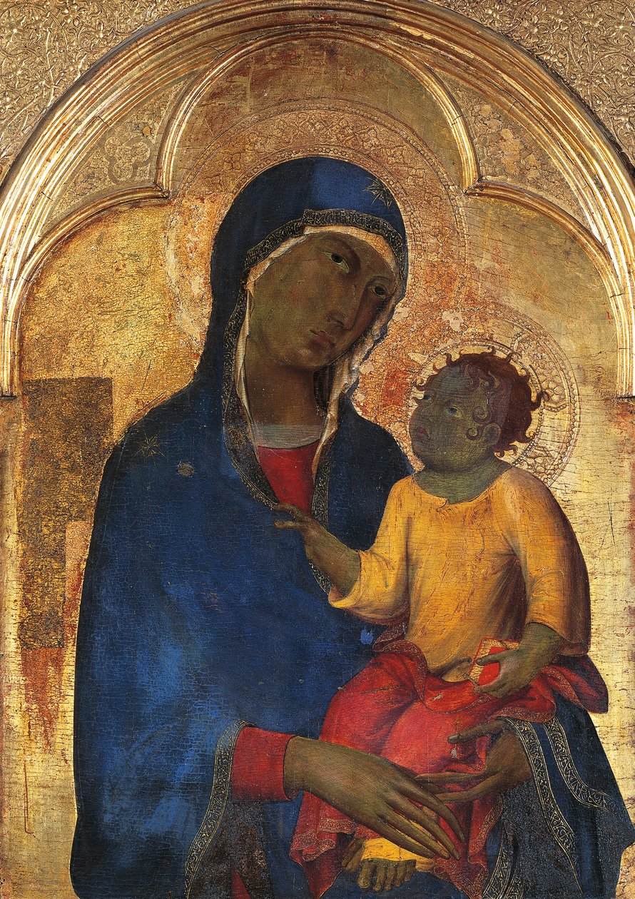 Madonna ve Çocuk, Simone Martini'nin (1283-1344) San Domenico Altarpiece'inden detay, ahşap panel üzerinde tempera ve altın by Simone Martini