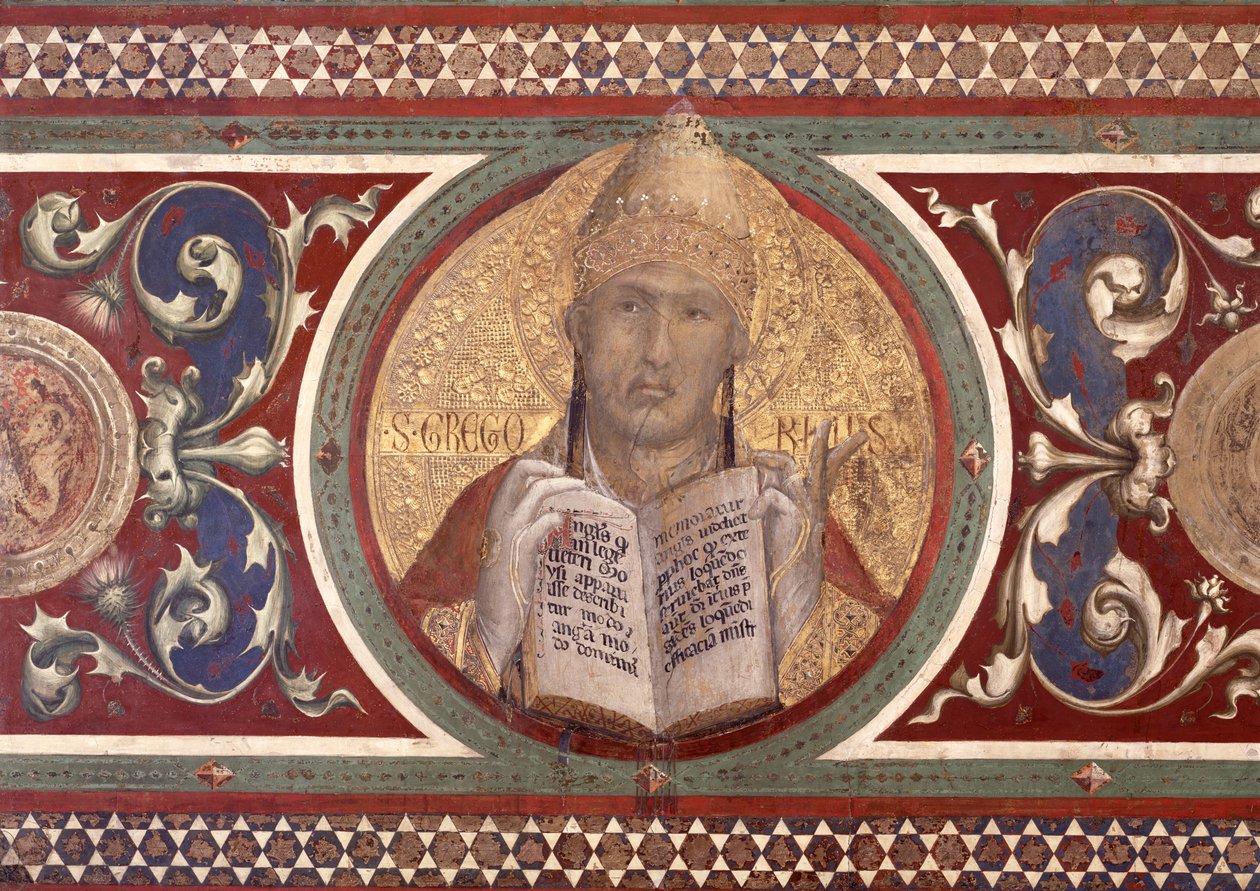 Maesta: St. Gregory, çerçeveden detay, 1315 fresk detayı 51591 by Simone Martini