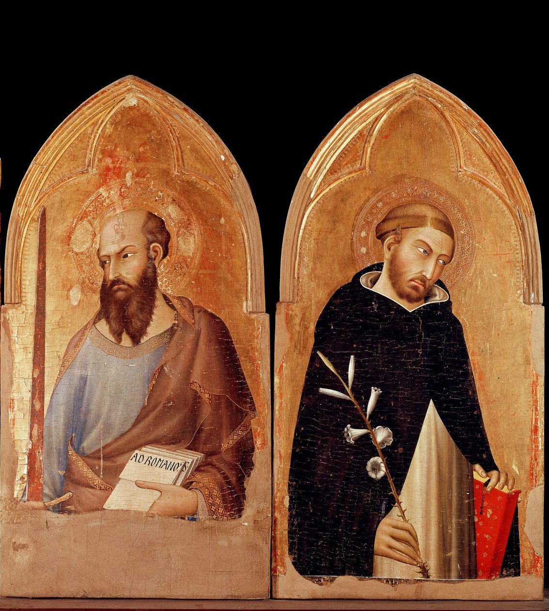 Aziz Paul ve Aziz Dominik. Orvieto Polyptych (panelde tempera ve altın by Simone Martini
