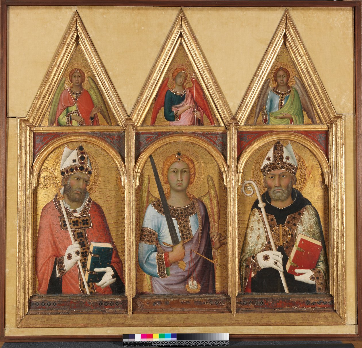Aziz Geminianus, c.1319 tempera, 58835 panel detayı üzerinde altın by Simone Martini