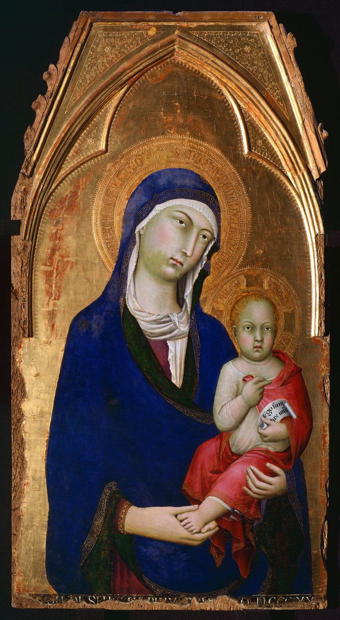 Madonna ve Çocuk, Simone Martini'nin (1283-1344) imzalı St Dominic Altarpiece'inden detay, ahşap panel üzerinde tempera ve altın rengi by Simone Martini