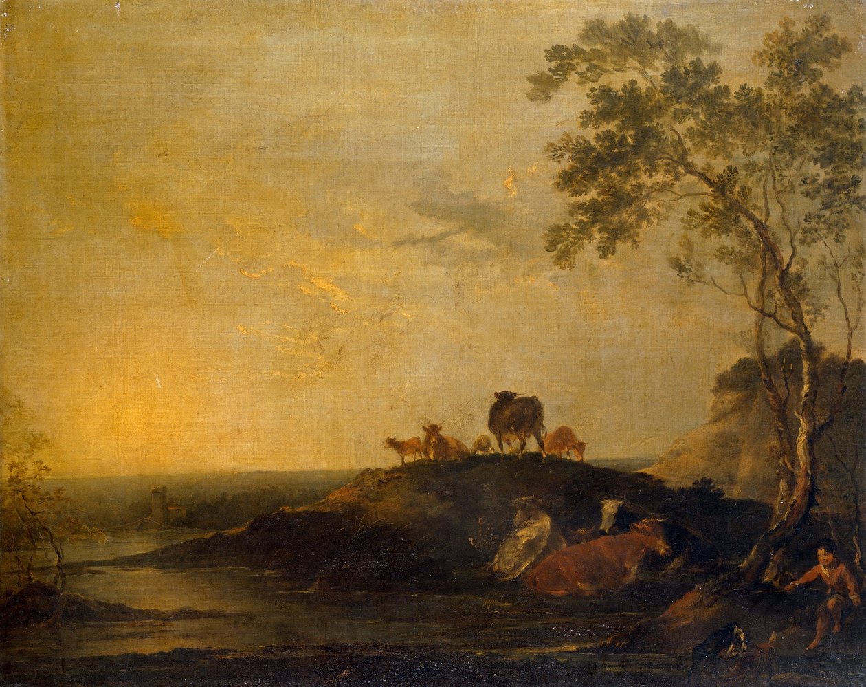 Sığırlı Peyzaj (Dere Kenarındaki Tepedeki İnekler) by Sir Peter Francis Bourgeois