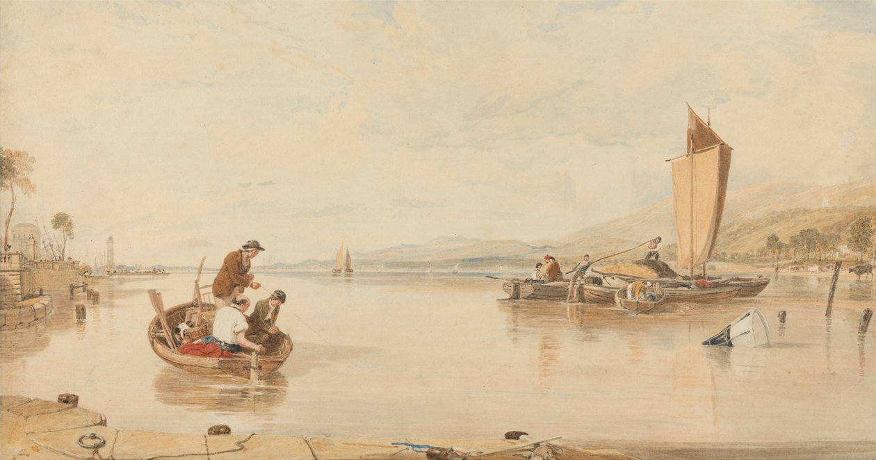 Dead Calm: Cowes Kalesi açıklarındaki tekneler by Sir Augustus Wall Callcott