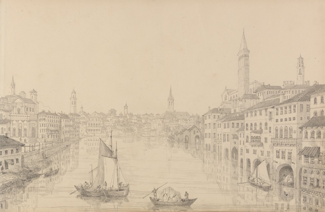 Tirol ve İtalya'da 30 Görüntüden oluşan Albüm: Köprüden Verona Şehri, 1 Kasım 1840 by Sir Charles D