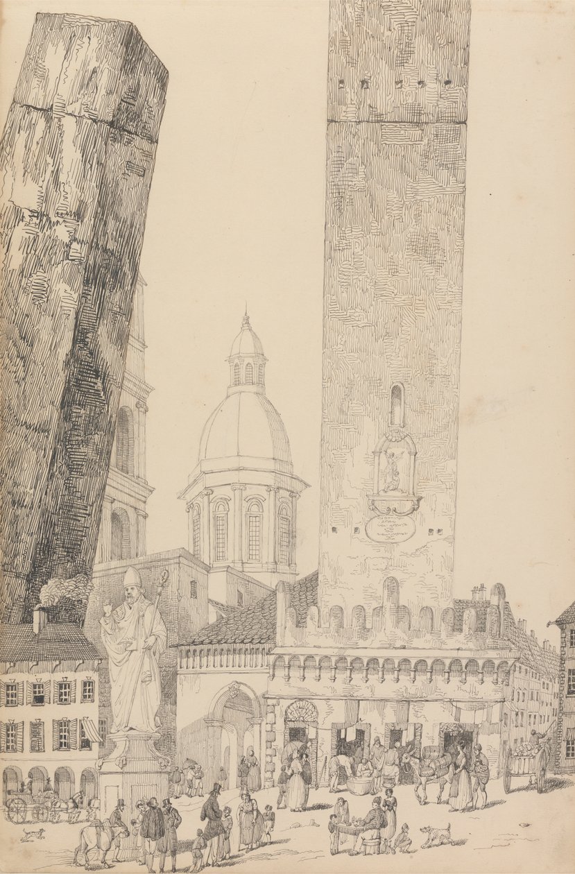Tirol ve İtalya'da 30 Görüntüden Oluşan Albüm: Eğik Kuleler, St. Francis Heykeli, Bologna 12 Kasım 1840 by Sir Charles D