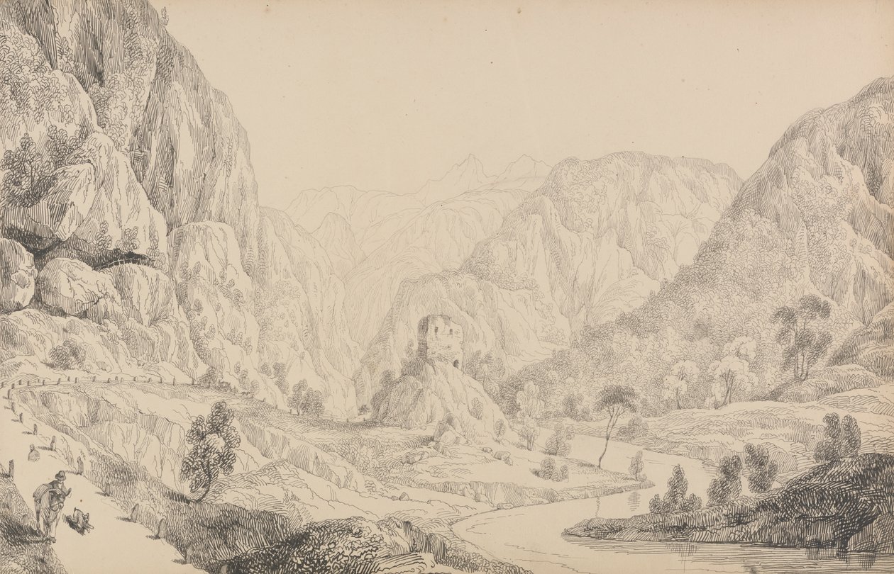 Tirol ve İtalya'da 30 Görüntüden oluşan Albüm: Mittenwald yakınlarındaki Eisak'ta Görüntü, 27 Ekim 1840 by Sir Charles D